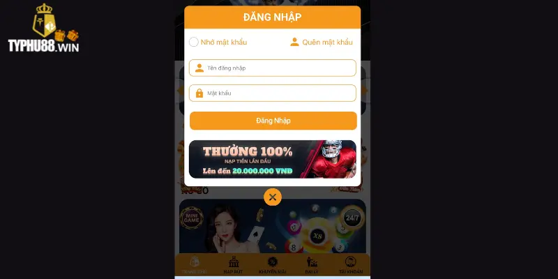 Đăng nhập vào typhu88 đơn giản qua app điện thoại 